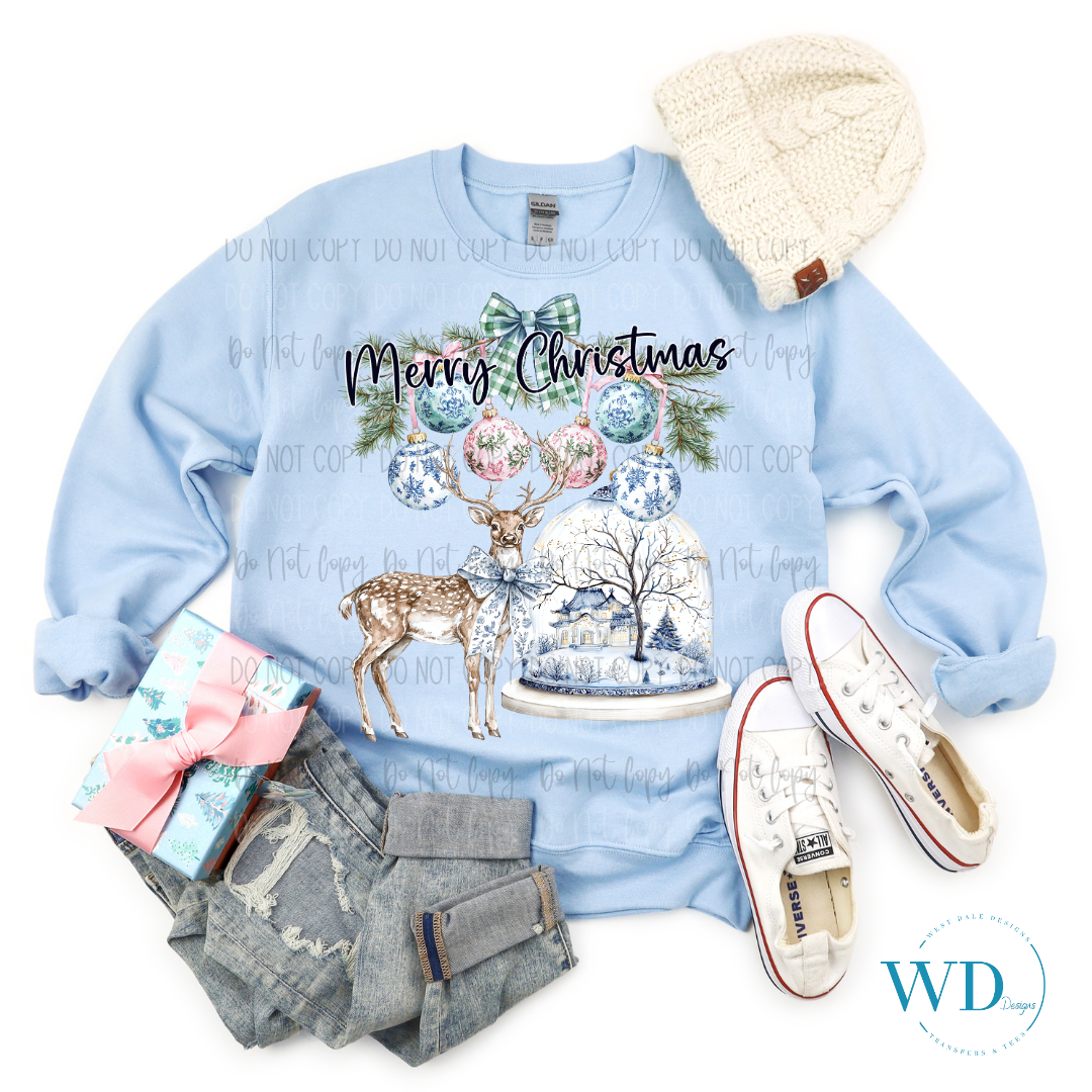 Merry Christmas Toile Snowglobe DTF Transfer BIA 2024
