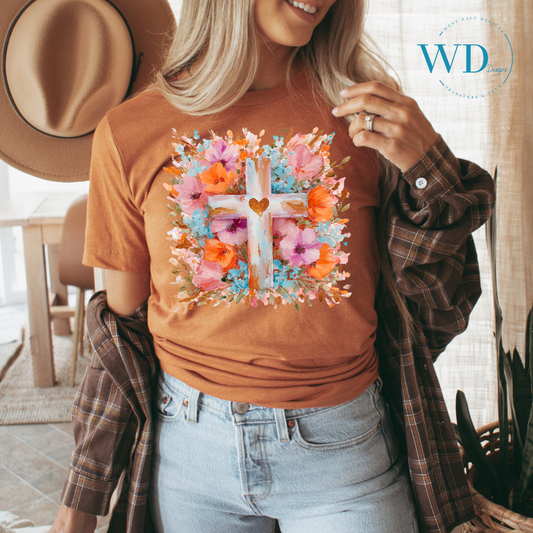 Fall Floral Cross Graphic Tee