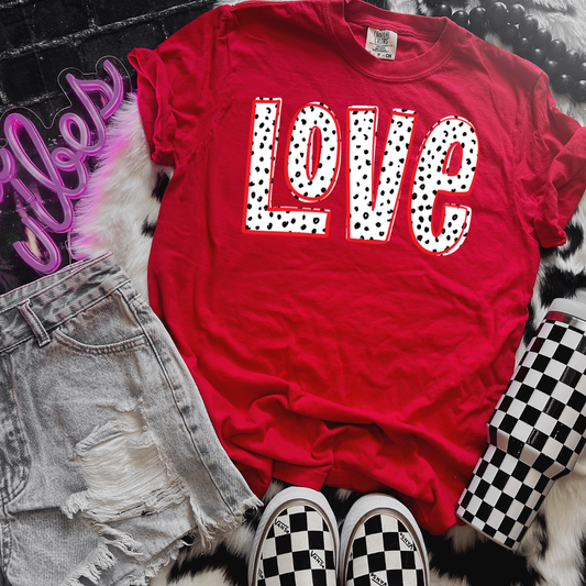 Love Doodle Black Mini Dots Red Outline Graphic Tee